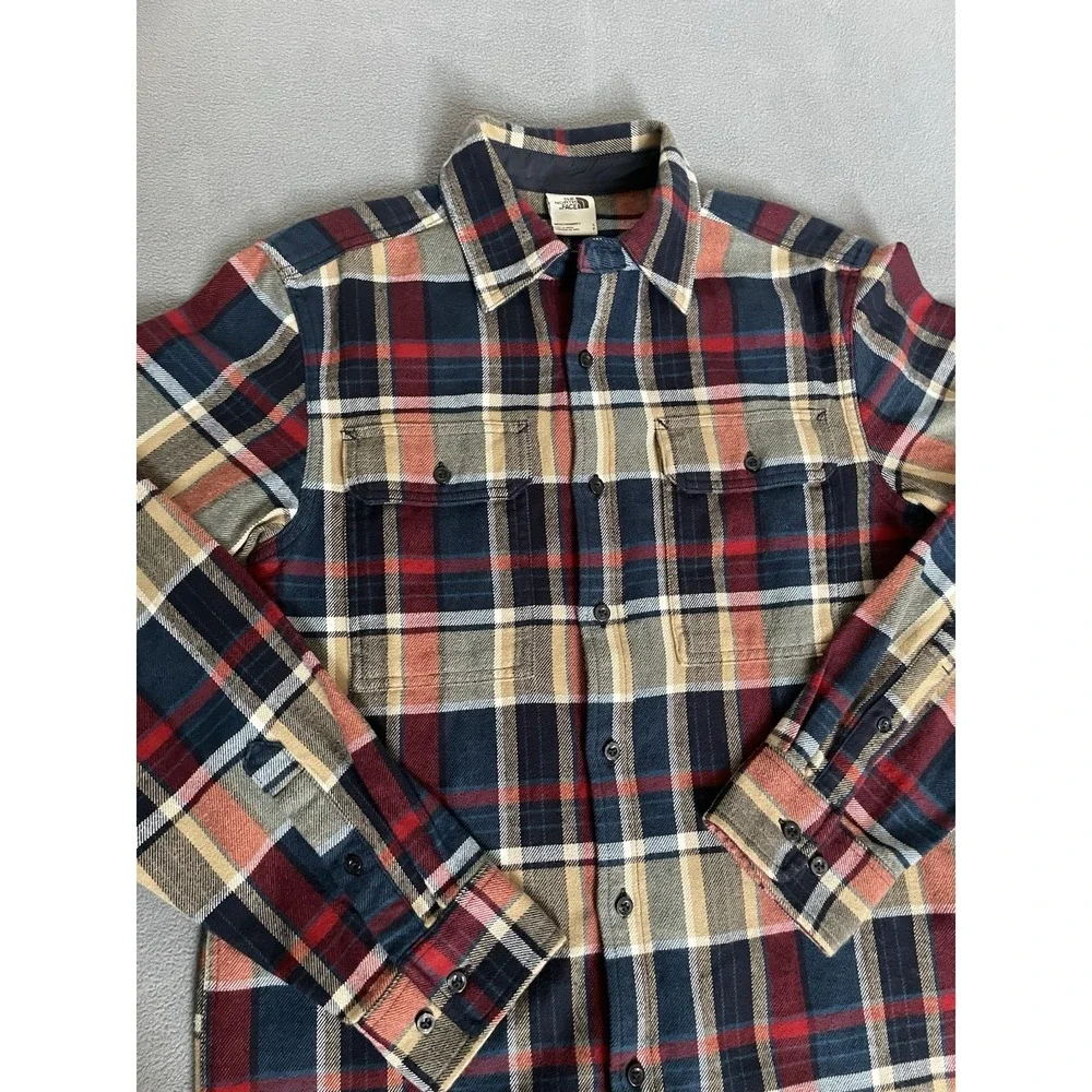The North Face Button Down Flannel Shirt Men's S/p Blue/red/tan Plaid 2 Pockets